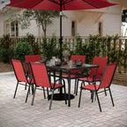 Set da pranzo da esterno Flash Furniture Brazos da 7 pezzi di livello commerciale con tavolo da esterno in vetro temperato e 6 sedie con sedili e schienali in materiale Flex Comfort