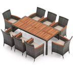Set da pranzo da esterno in vimini a 9 pezzi Costway con tavolo in legno di acacia e 8 poltrone