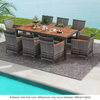 Set da pranzo da esterno in vimini a 9 pezzi Costway con tavolo in legno di acacia e 8 poltrone