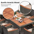Set da pranzo da esterno in vimini a 9 pezzi Costway con tavolo in legno di acacia e 8 poltrone