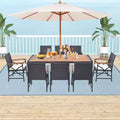 Costway 9 Pieces Patio Rattan Dining Set with Acacia Wood Table, 1.9 Umbrella Hole