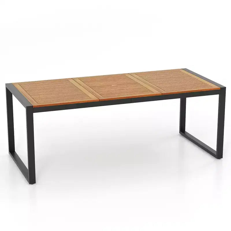 Set da Pranzo da Esterno in Rattan Costway da 9 Pezzi con Tavolo in Legno di Acacia, Foro per Ombrellone da 1,9"