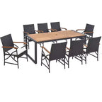 Set da Pranzo da Esterno in Rattan Costway da 9 Pezzi con Tavolo in Legno di Acacia, Foro per Ombrellone da 1,9"