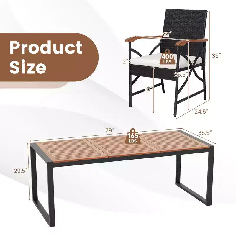 Set da Pranzo da Esterno in Rattan Costway da 9 Pezzi con Tavolo in Legno di Acacia, Foro per Ombrellone da 1,9"