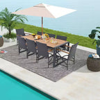 Set da Pranzo da Esterno in Rattan Costway da 9 Pezzi con Tavolo in Legno di Acacia, Foro per Ombrellone da 1,9"