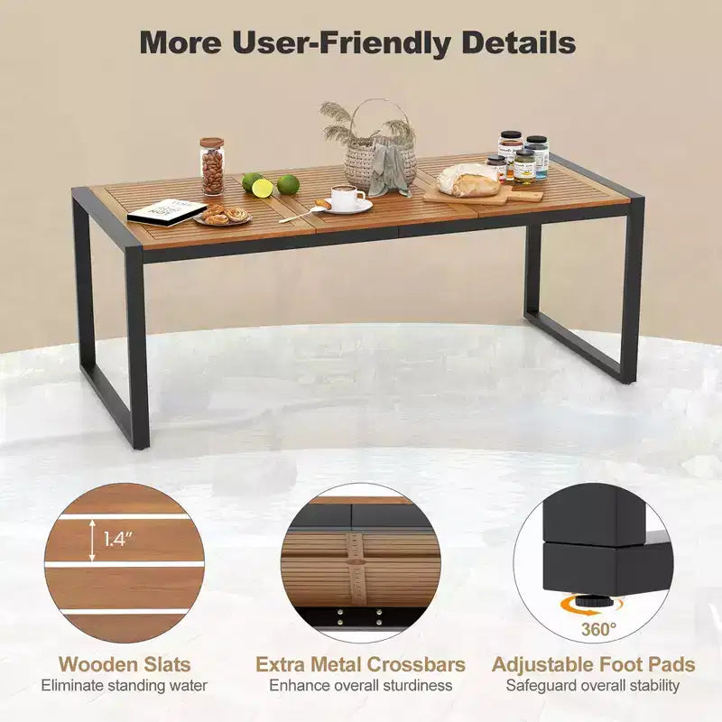 Set da Pranzo da Esterno in Rattan Costway da 9 Pezzi con Tavolo in Legno di Acacia, Foro per Ombrellone da 1,9"