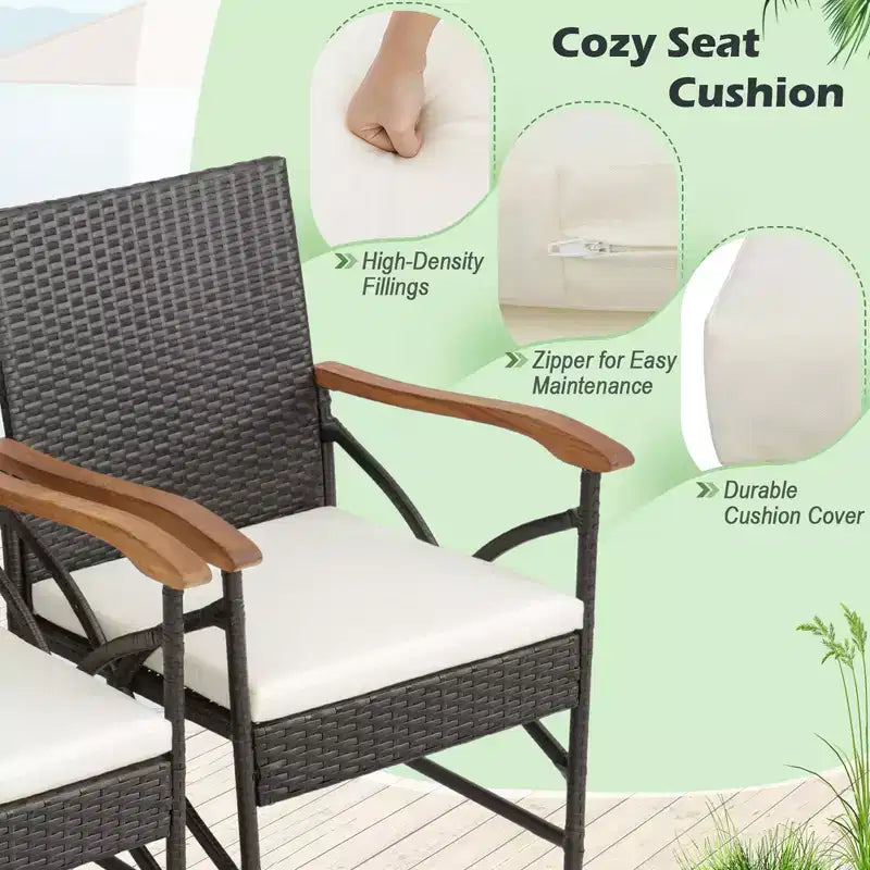 Set da Pranzo da Esterno in Rattan Costway da 9 Pezzi con Tavolo in Legno di Acacia, Foro per Ombrellone da 1,9"