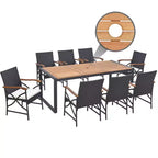Set da Pranzo da Esterno in Rattan Costway da 9 Pezzi con Tavolo in Legno di Acacia, Foro per Ombrellone da 1,9"