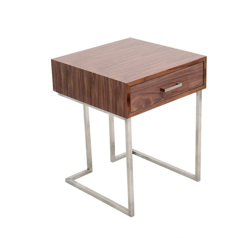 Table d'appoint contemporaine Carson Carrington Siuntio Roman en noyer et acier inoxydable avec tiroir