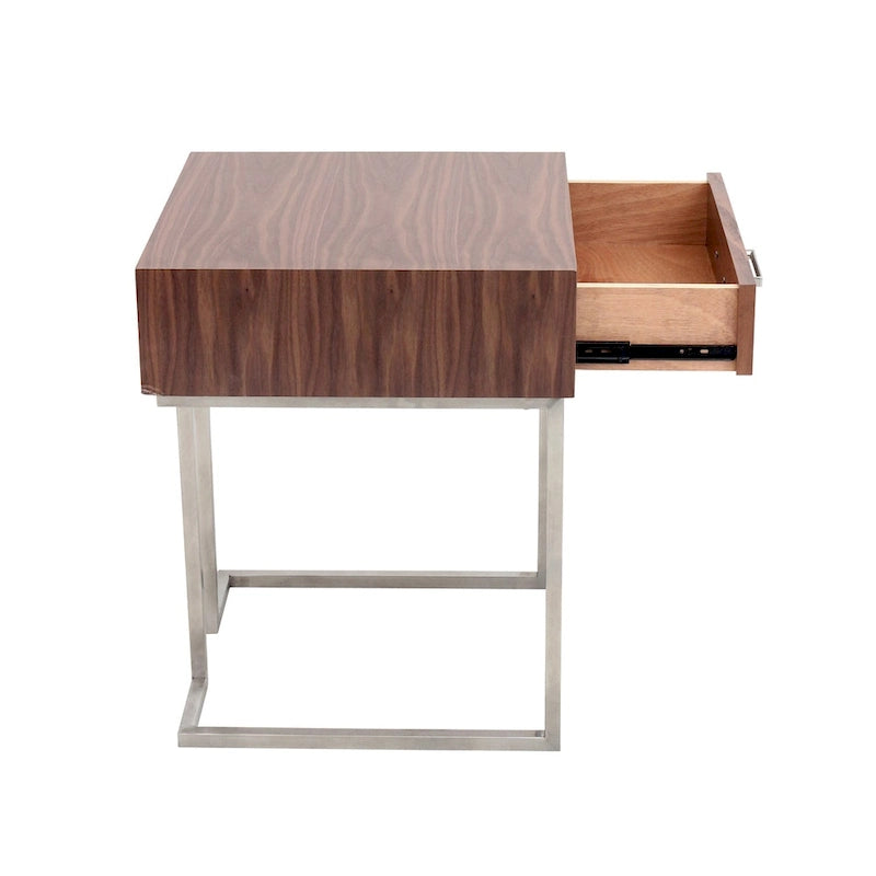 Table d'appoint contemporaine Carson Carrington Siuntio Roman en noyer et acier inoxydable avec tiroir