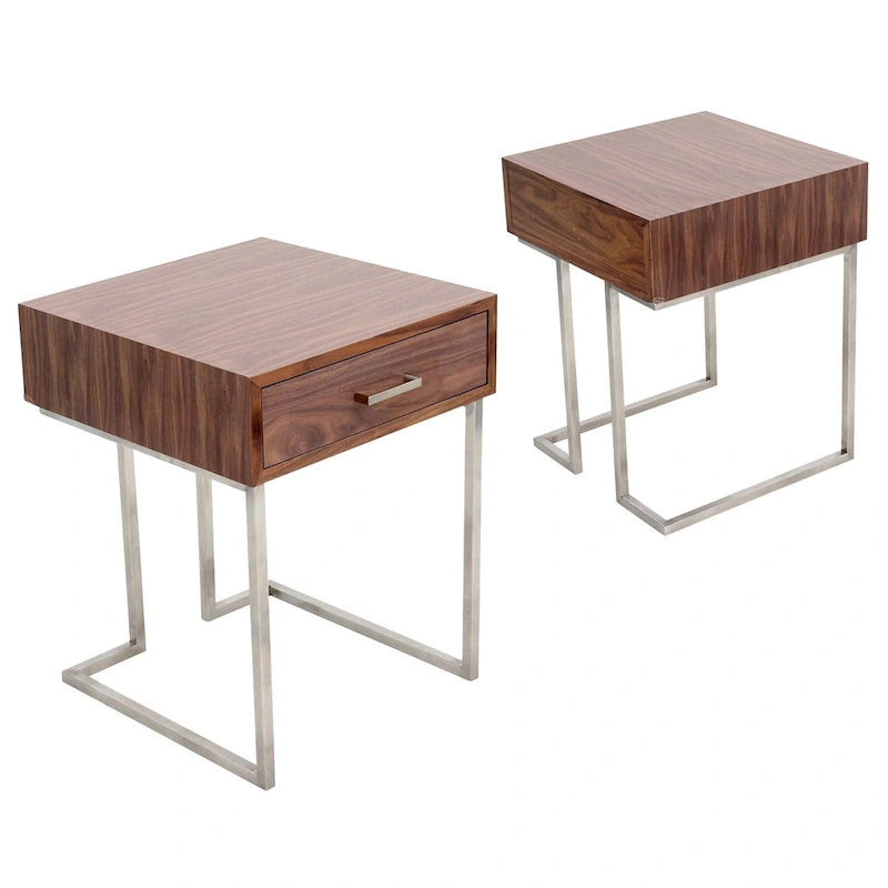 Table d'appoint contemporaine Carson Carrington Siuntio Roman en noyer et acier inoxydable avec tiroir