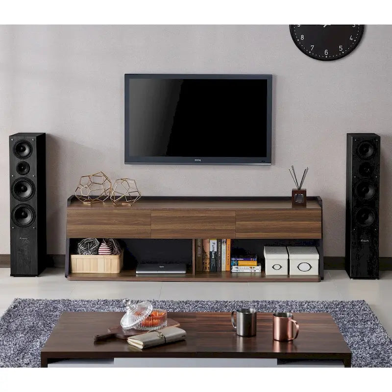 Mobile TV Alan in noce moderno con 3 cassetti da 73 pollici di Furniture of America