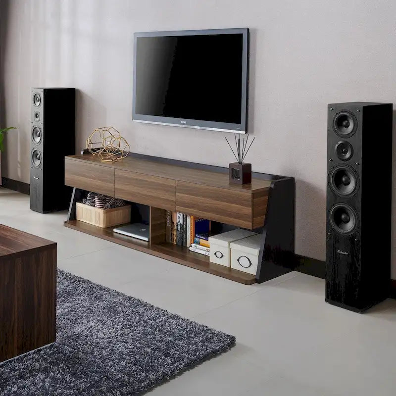 Mobile TV Alan in noce moderno con 3 cassetti da 73 pollici di Furniture of America