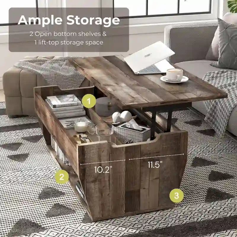 Tavolino da caffè Rere Rustic di Furniture of America, 104 cm, con piano sollevabile