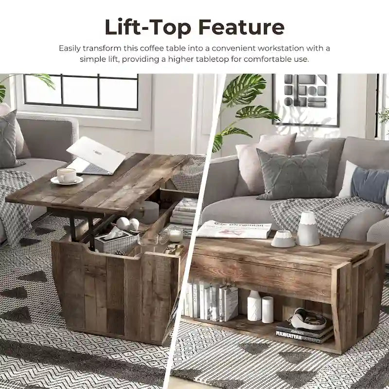 Tavolino da caffè Rere Rustic di Furniture of America, 104 cm, con piano sollevabile
