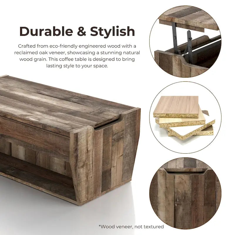 Tavolino da caffè Rere Rustic di Furniture of America, 104 cm, con piano sollevabile