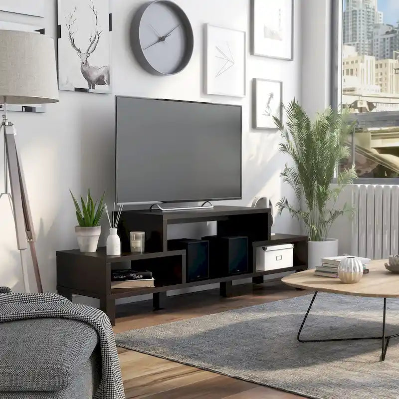 Mobile TV Moderno Rami a 3 Ripiani con Finitura Espresso di Furniture of America, Elegante Console Multimediale per l'Intrattenimento del Soggiorno