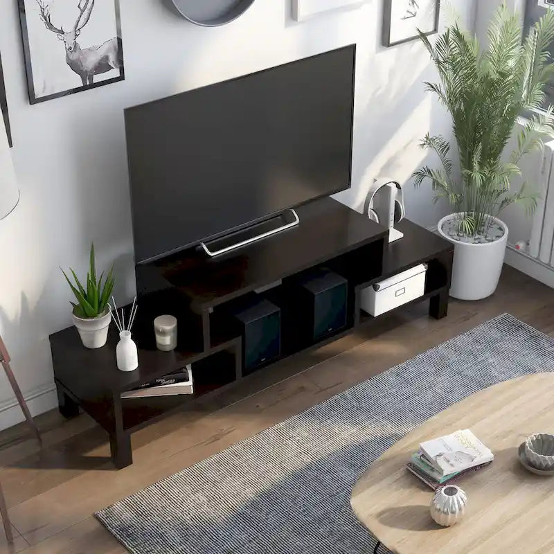Mobile TV Moderno Rami a 3 Ripiani con Finitura Espresso di Furniture of America, Elegante Console Multimediale per l'Intrattenimento del Soggiorno