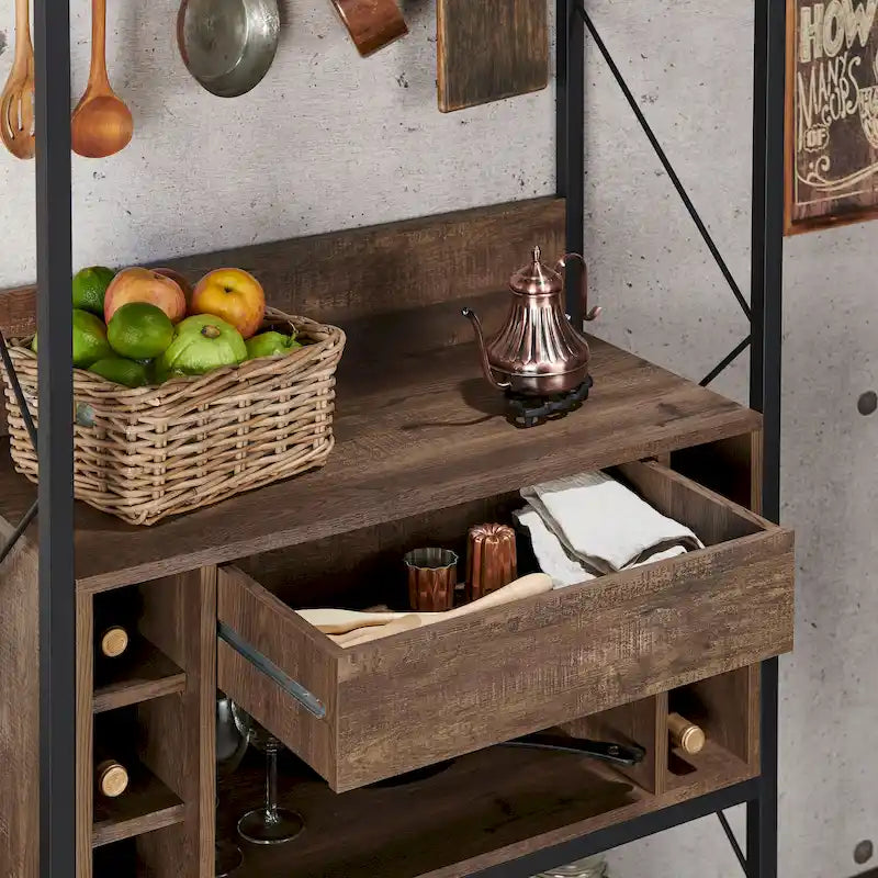 Étagère de boulanger DH BASIC industrielle en chêne recyclé de 170 cm avec 6 emplacements pour bouteilles de vin par Denhour