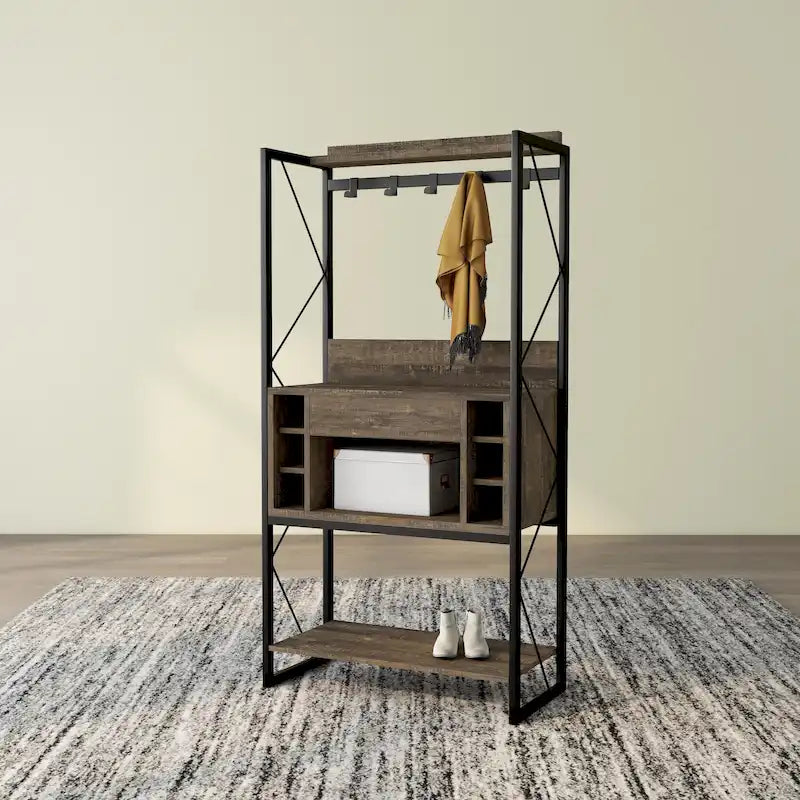 Étagère de boulanger DH BASIC industrielle en chêne recyclé de 170 cm avec 6 emplacements pour bouteilles de vin par Denhour