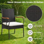 Set da Pranzo Costway 9 Pezzi in Rattan da Esterno con Tavolo in Legno di Acacia, Cuscini, Foro per Ombrellone da 1,9