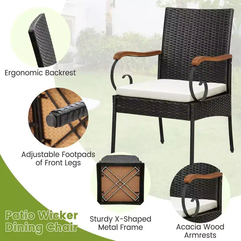 Set da Pranzo Costway 9 Pezzi in Rattan da Esterno con Tavolo in Legno di Acacia, Cuscini, Foro per Ombrellone da 1,9