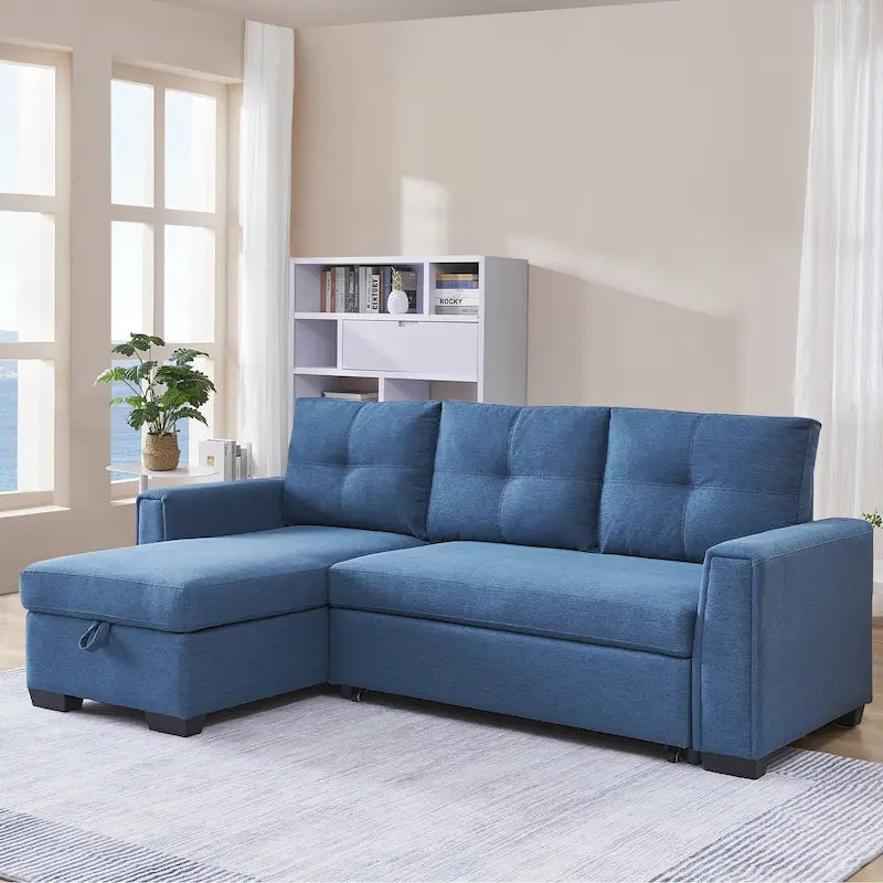 Divano Letto Componibile con Chaise Longue Capitonnè e Contenitore