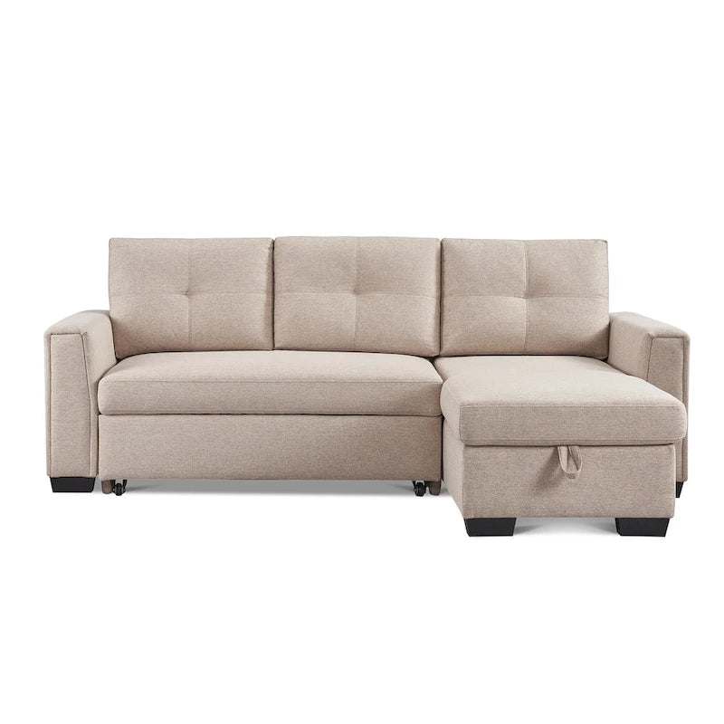 Divano Letto Componibile con Chaise Longue Capitonnè e Contenitore