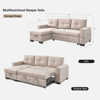 Divano Letto Componibile con Chaise Longue Capitonnè e Contenitore