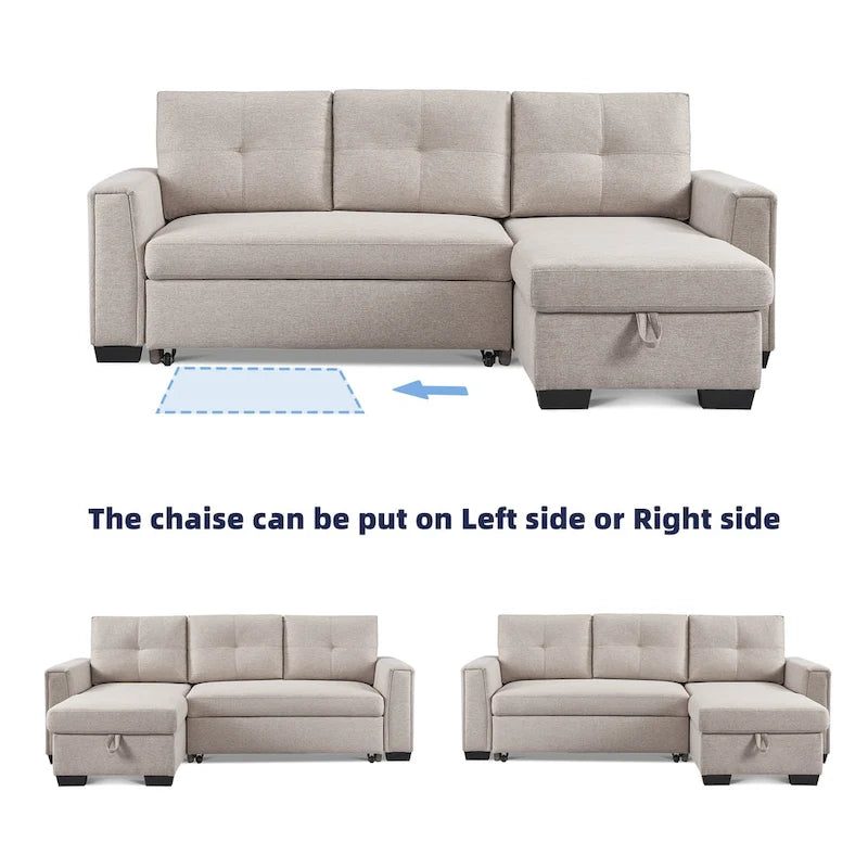 Divano Letto Componibile con Chaise Longue Capitonnè e Contenitore