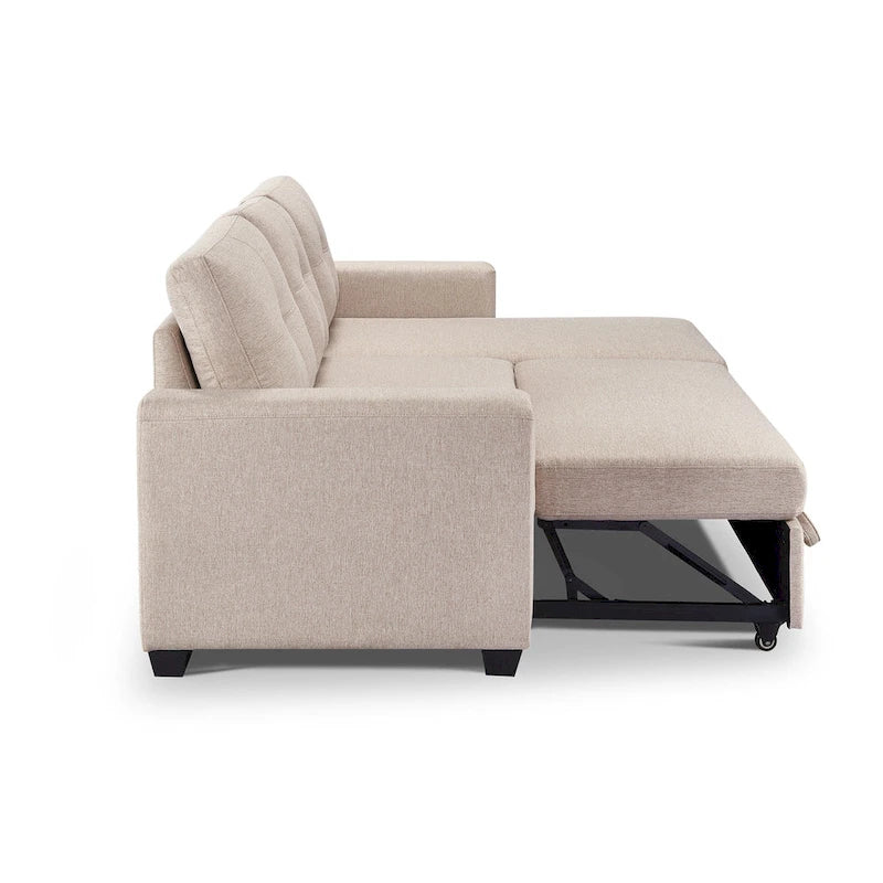 Divano Letto Componibile con Chaise Longue Capitonnè e Contenitore