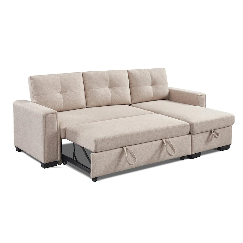 Divano Letto Componibile con Chaise Longue Capitonnè e Contenitore