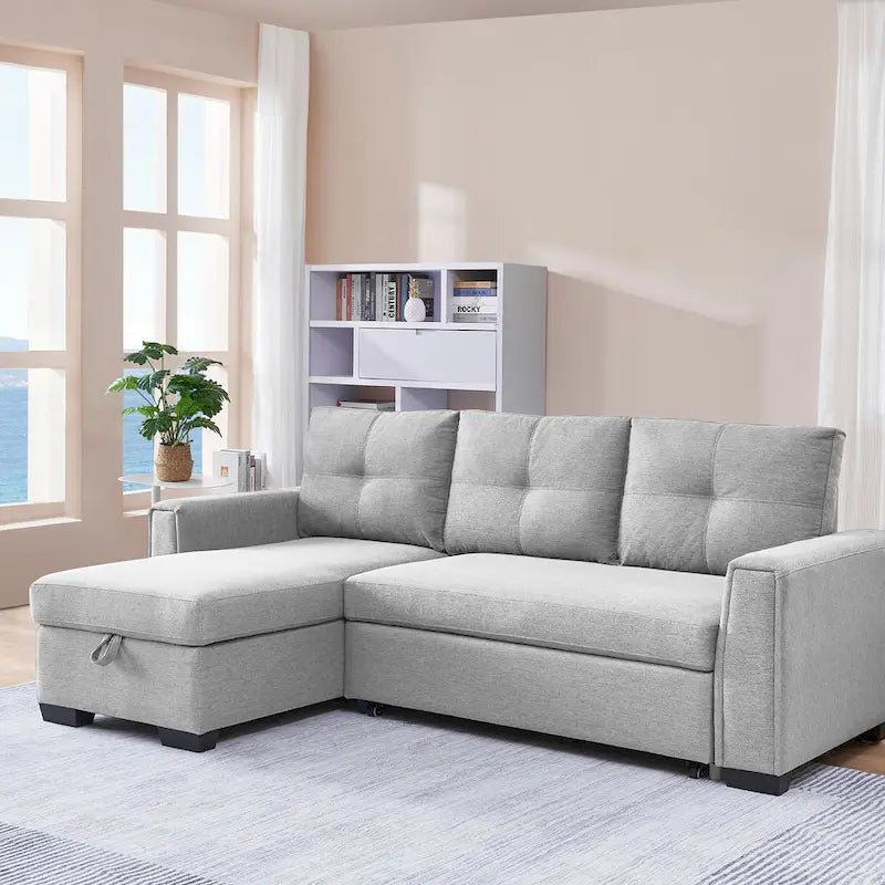 Divano Letto Componibile con Chaise Longue Capitonnè e Contenitore