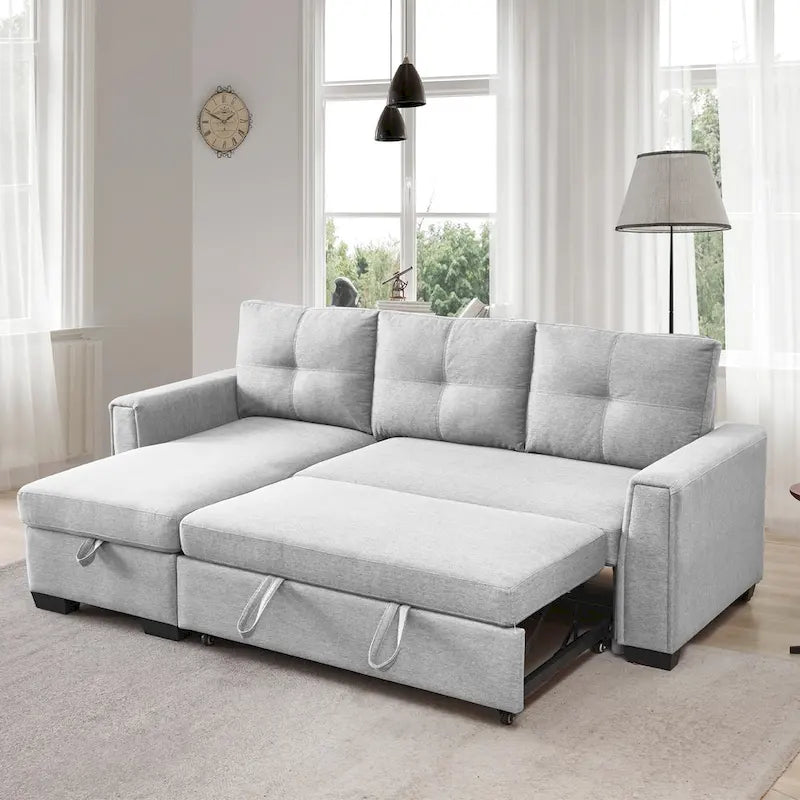 Divano Letto Componibile con Chaise Longue Capitonnè e Contenitore