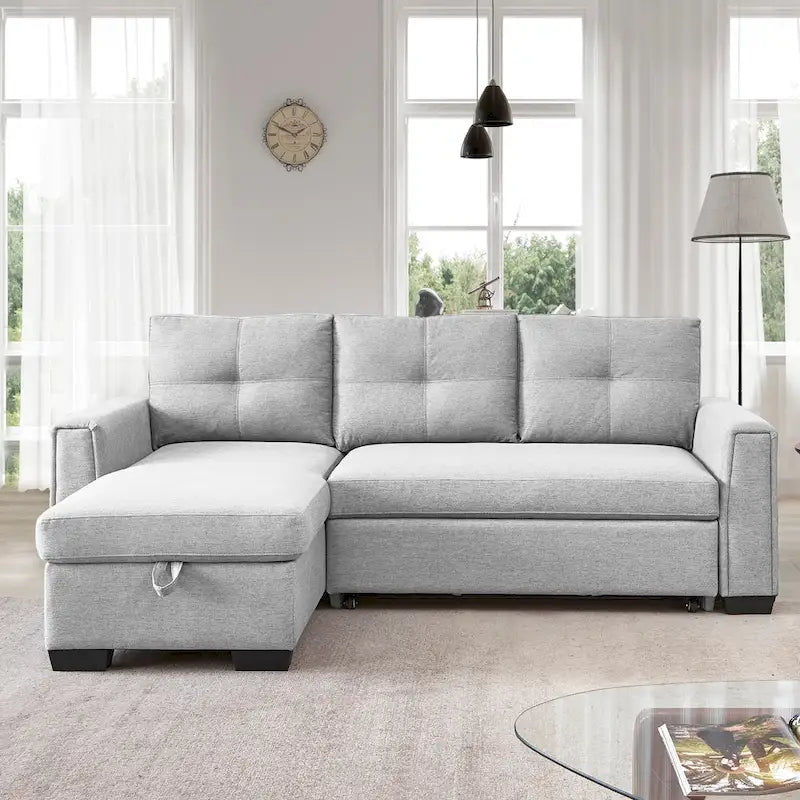 Divano Letto Componibile con Chaise Longue Capitonnè e Contenitore