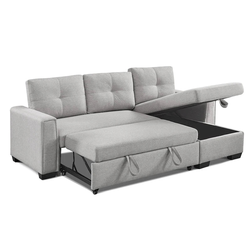 Divano Letto Componibile con Chaise Longue Capitonnè e Contenitore