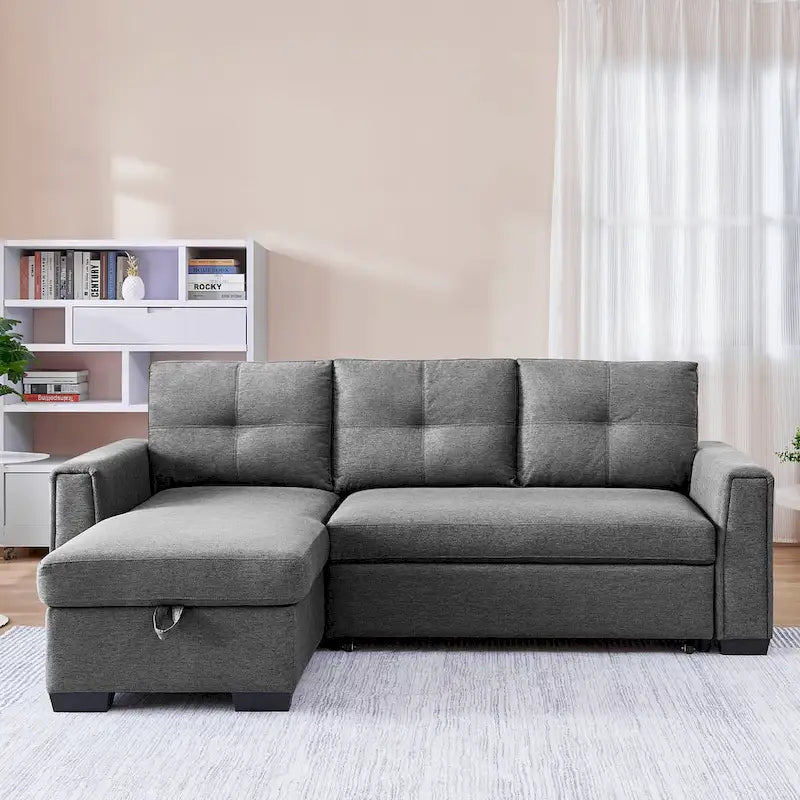 Divano Letto Componibile con Chaise Longue Capitonnè e Contenitore