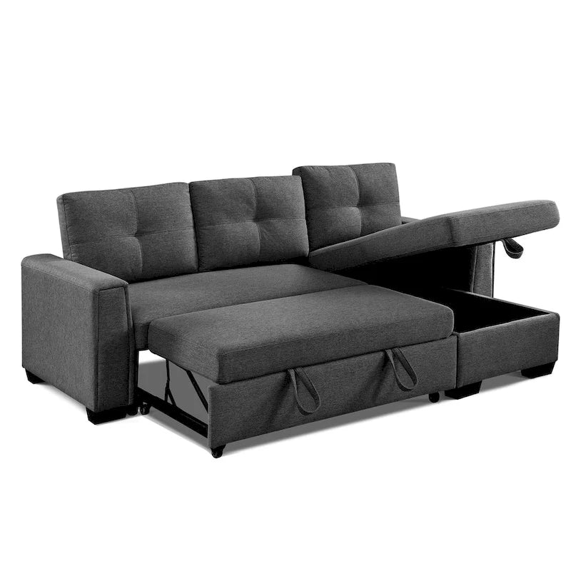 Divano Letto Componibile con Chaise Longue Capitonnè e Contenitore