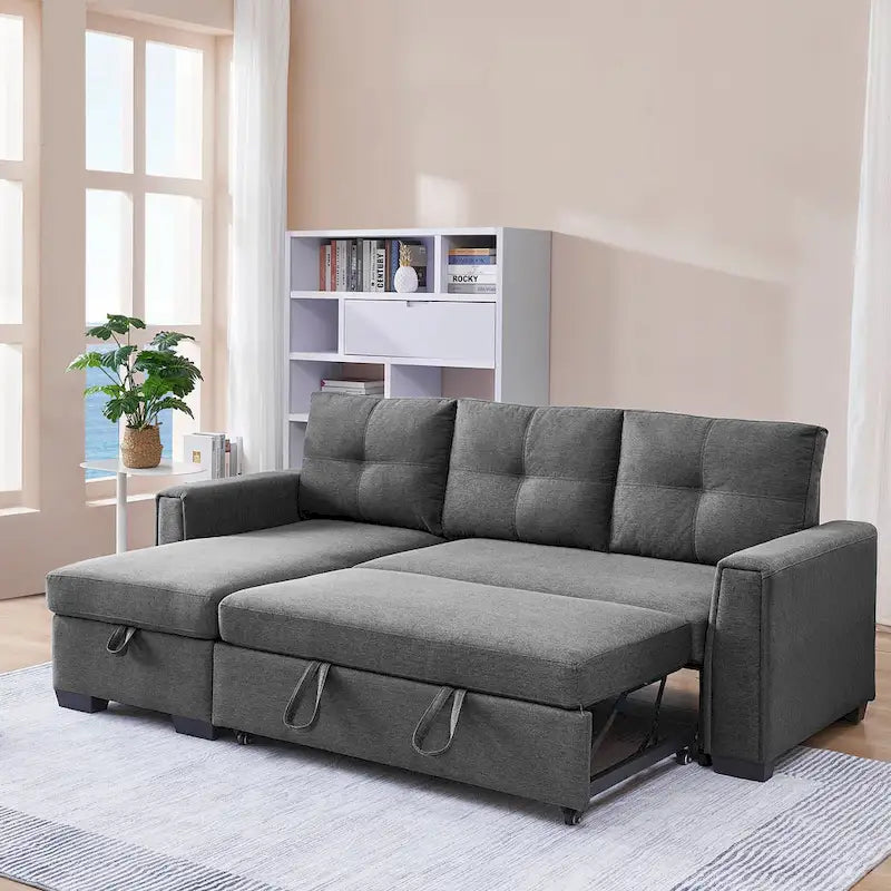 Divano Letto Componibile con Chaise Longue Capitonnè e Contenitore