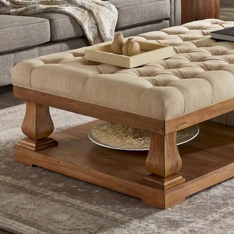 Pouf rettangolare in lino con colonnine Gdansk