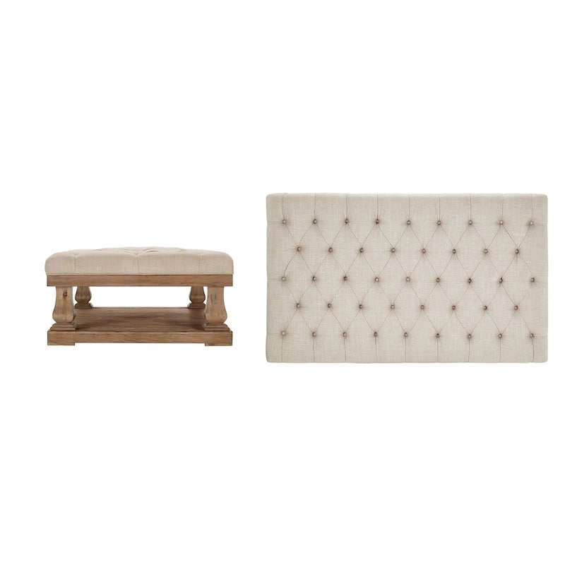 Pouf rettangolare in lino con colonnine Gdansk