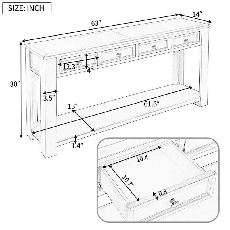Consolle a 4 cassetti per ingresso/corridoio - 14.00 x 63.00 x 30.00
