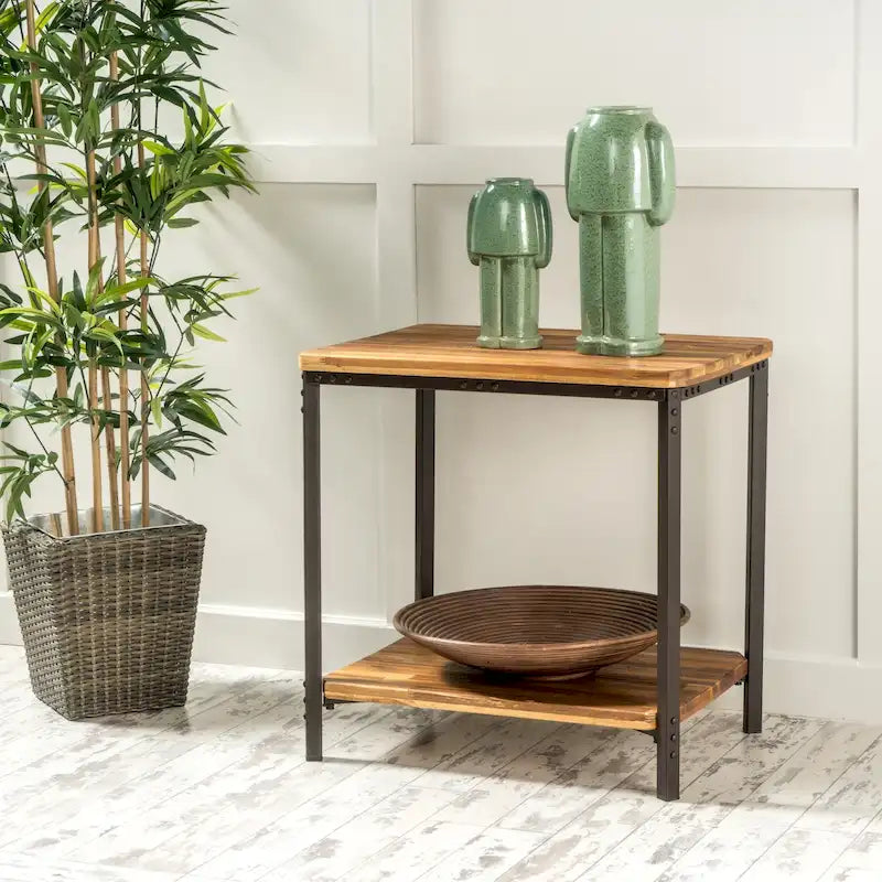 Tavolino laterale in metallo rustico Ronan Wood di Christopher Knight Home