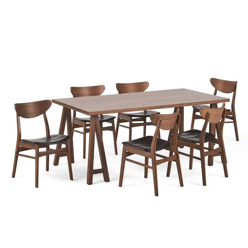 Anise Set da pranzo di 7 pezzi stile Mid-Century Modern con tavolo a gambe incrociate di Christopher Knight Home