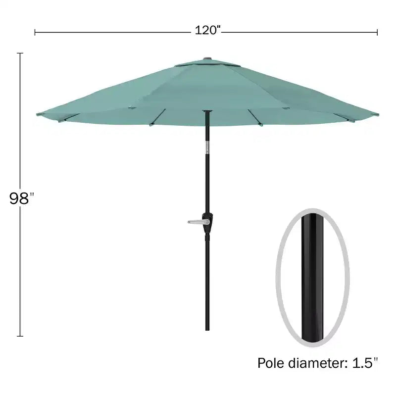 Set da pranzo da esterno 8 pezzi Alaterre Furniture, tavolo Weston con ombrellone a palo decentrato da 3 metri e sistema di inclinazione automatico