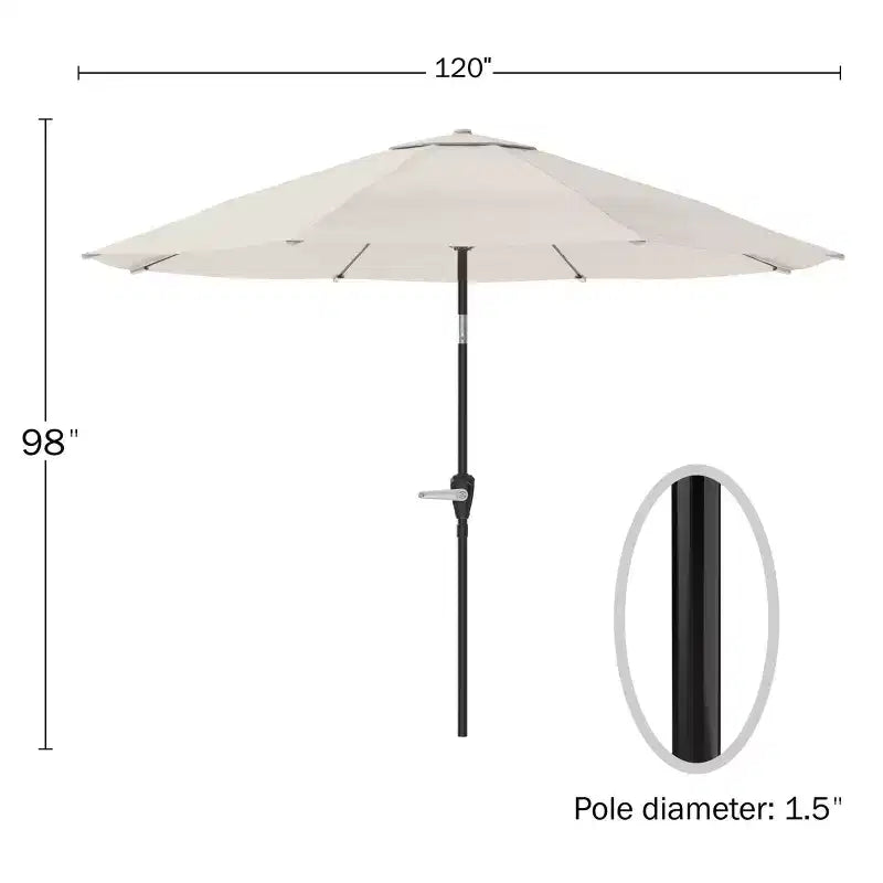 Set da pranzo da esterno 8 pezzi Alaterre Furniture, tavolo Weston con ombrellone a palo decentrato da 3 metri e sistema di inclinazione automatico