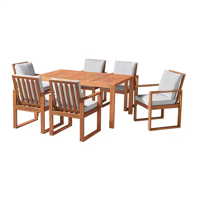 Set da pranzo da esterno Alaterre Furniture 8 pz, tavolo Weston con ombrellone rettangolare da 3 m