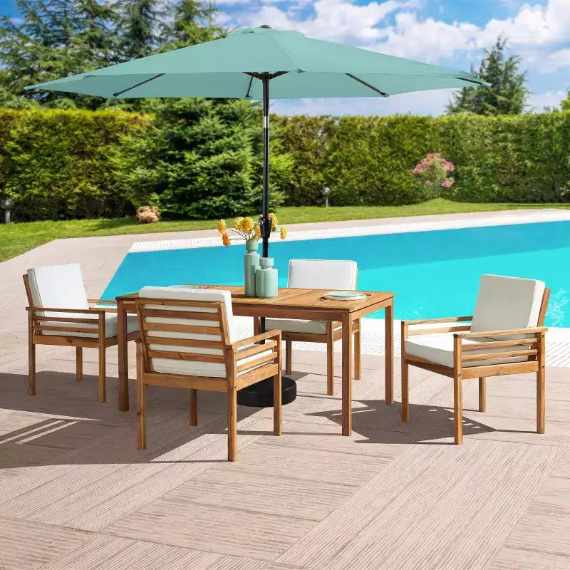 Set da pranzo da esterno Alaterre Furniture 6 pz, tavolo Okemo con ombrellone a inclinazione automatica da 3 m