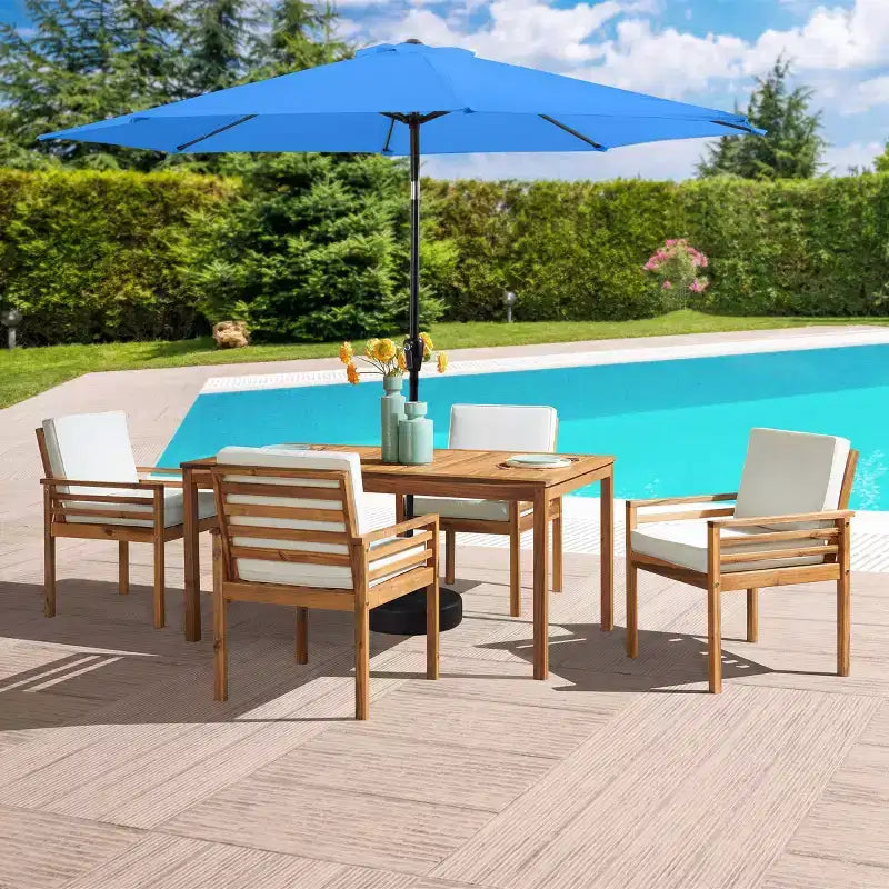 Set da pranzo da esterno Alaterre Furniture 6 pz, tavolo Okemo con ombrellone a inclinazione automatica da 3 m
