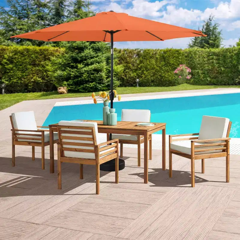 Set da pranzo da esterno Alaterre Furniture 6 pz, tavolo Okemo con ombrellone a inclinazione automatica da 3 m